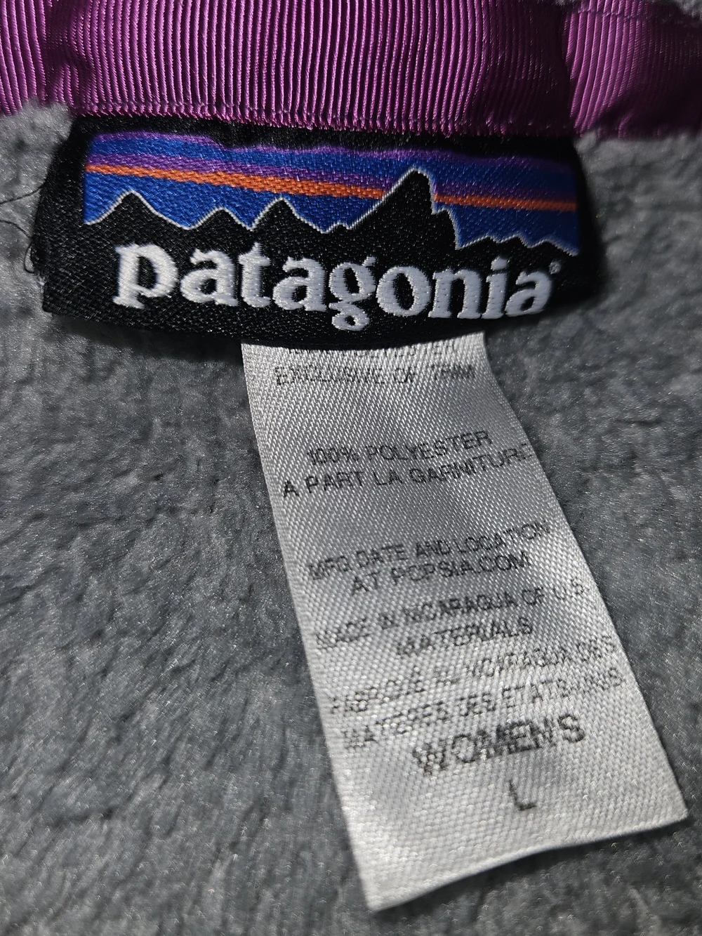Patagonia Gray Fleece Pullover with Purple Trim